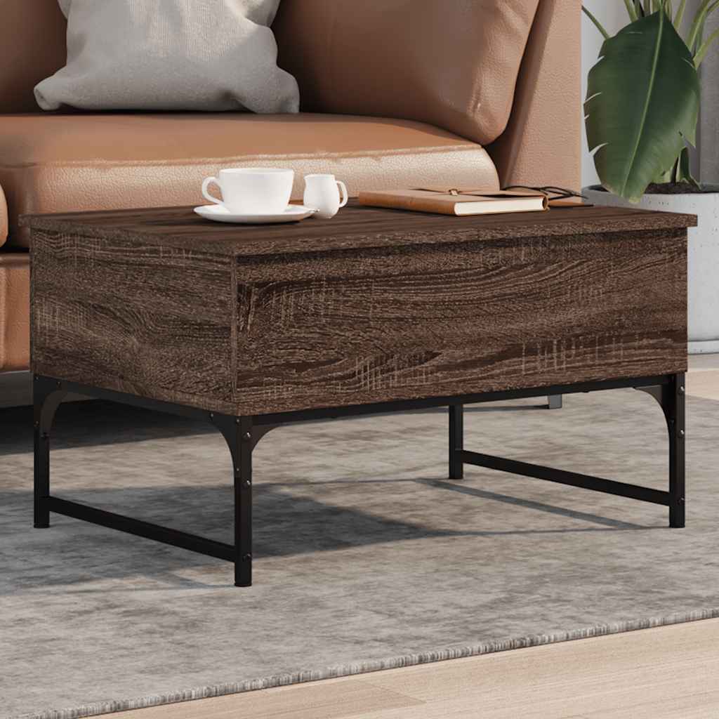 Table basse chêne marron 70x50x40 cm bois d'ingénierie et métal - XIOS