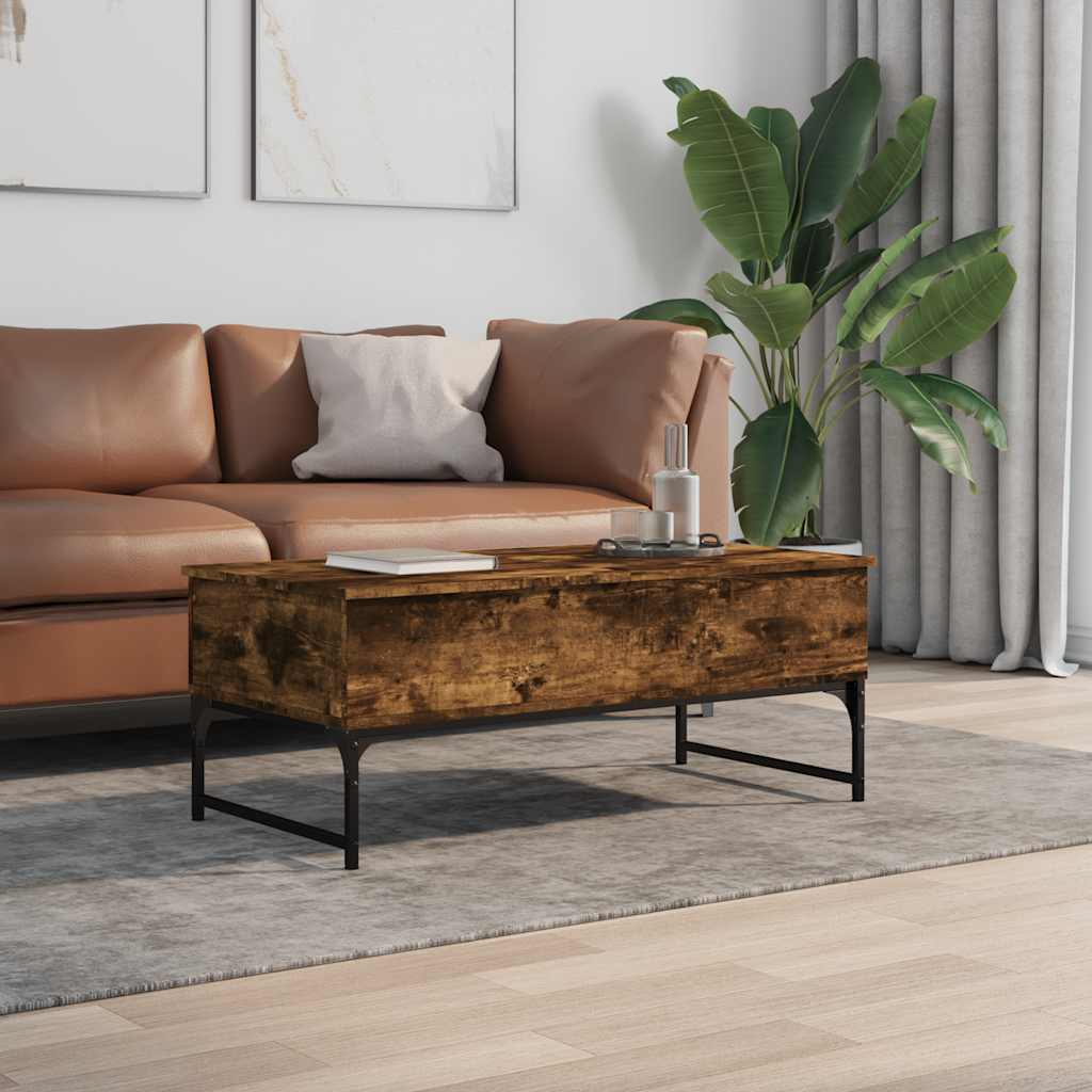 Table basse chêne fumé 100x50x40 cm bois d'ingénierie et métal - XIOS