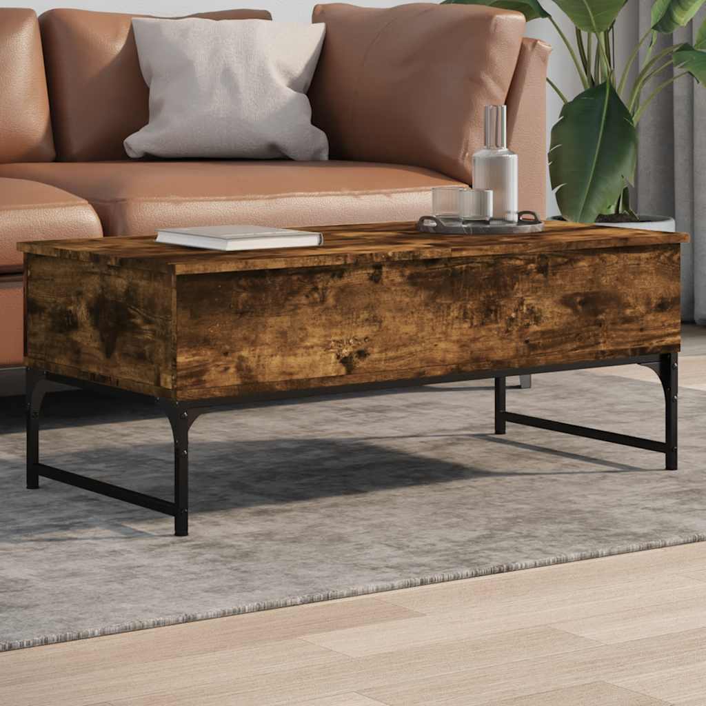 Table basse chêne fumé 100x50x40 cm bois d'ingénierie et métal - XIOS