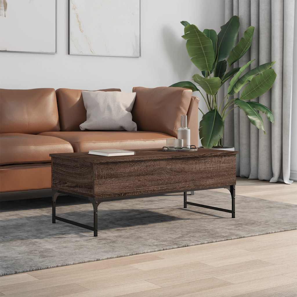 Table basse chêne marron 100x50x40cm bois d'ingénierie et métal - XIOS
