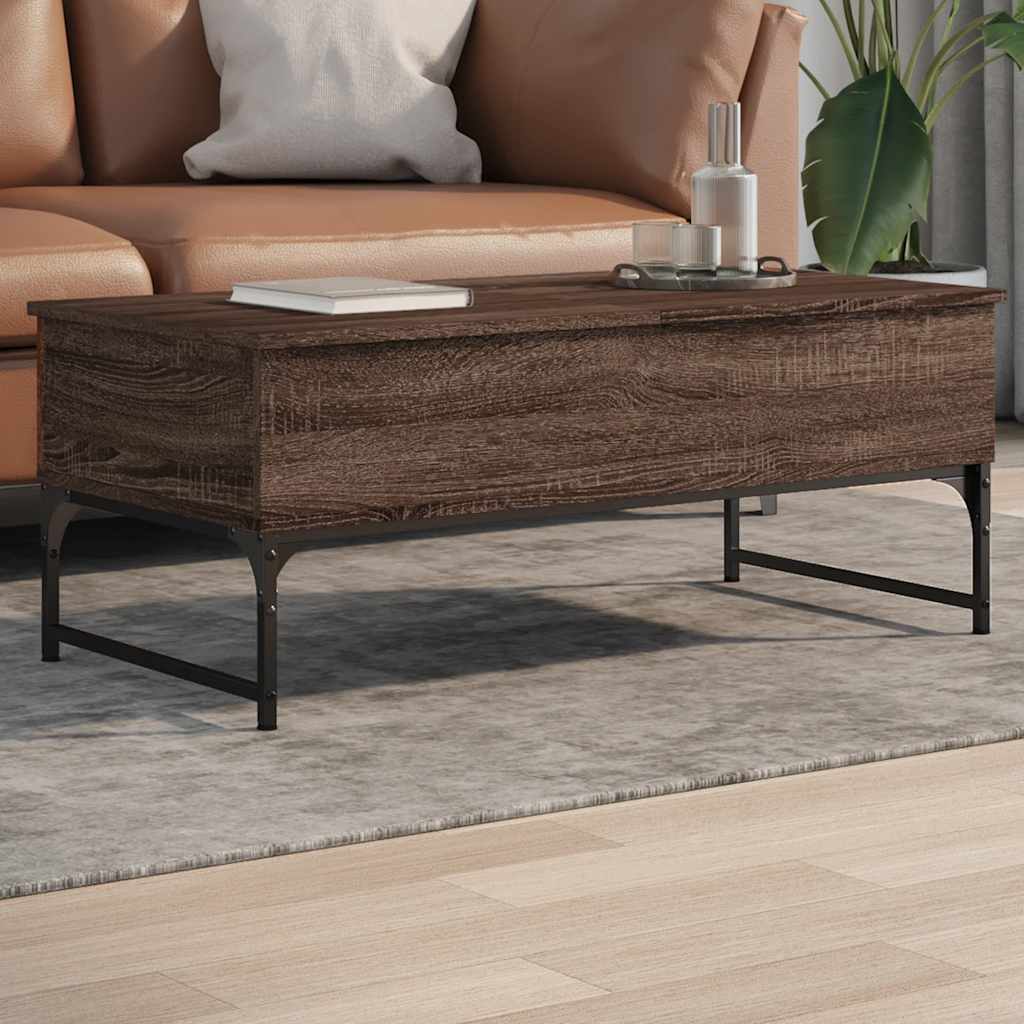 Table basse chêne marron 100x50x40cm bois d'ingénierie et métal - XIOS