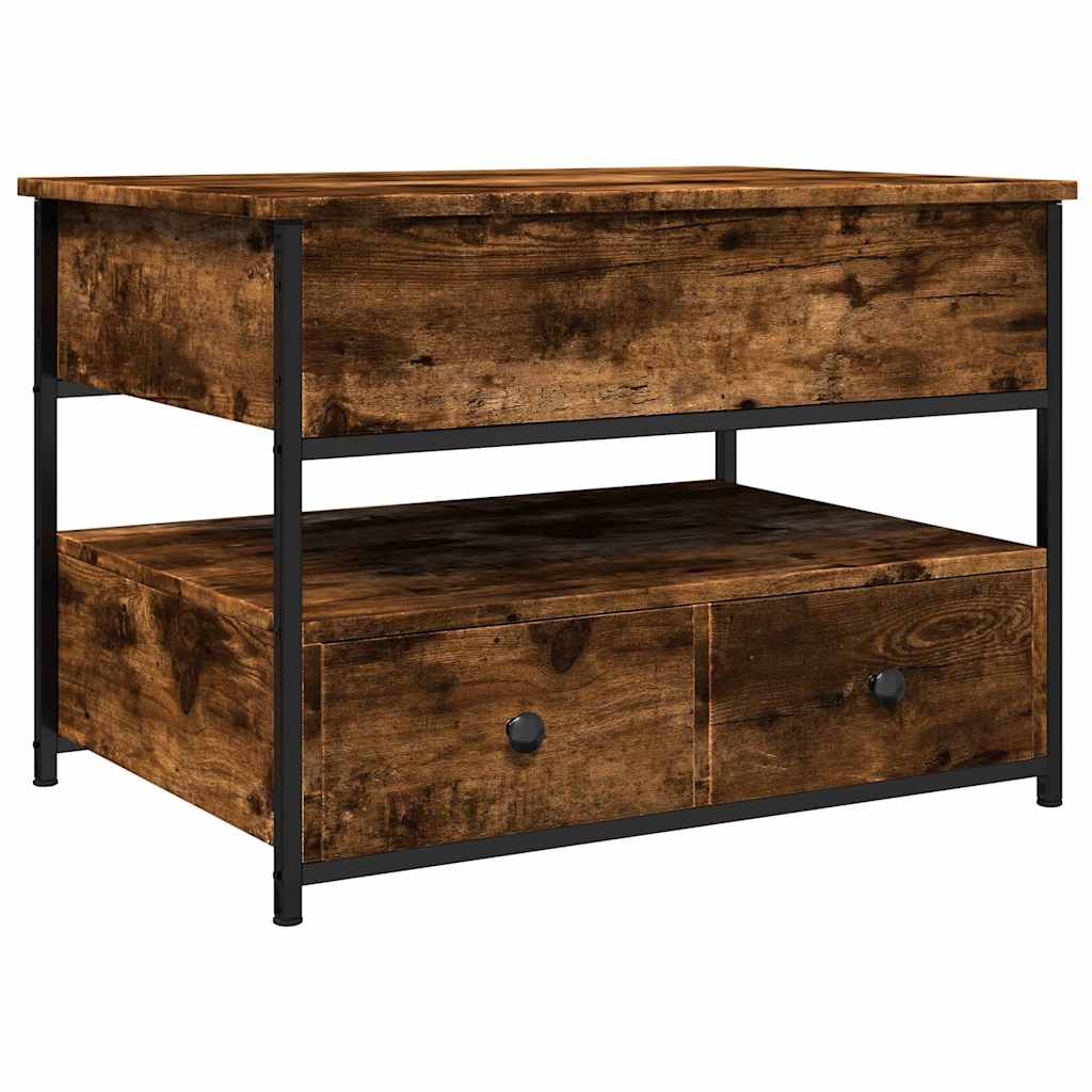 Table basse chêne fumé 70x50x50 cm bois d'ingénierie et métal - XIOS