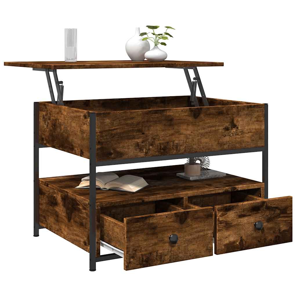 Table basse chêne fumé 70x50x50 cm bois d'ingénierie et métal - XIOS