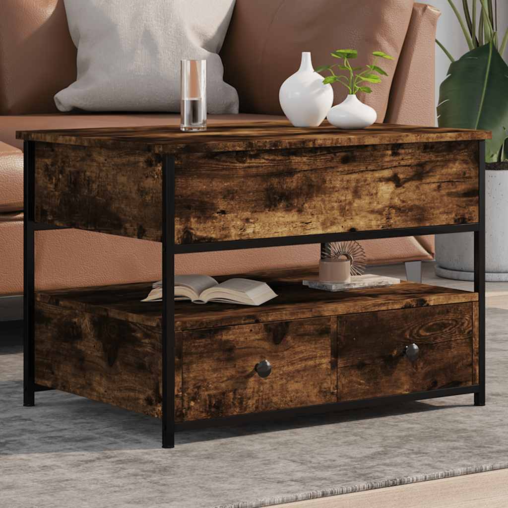 Table basse chêne fumé 70x50x50 cm bois d'ingénierie et métal - XIOS