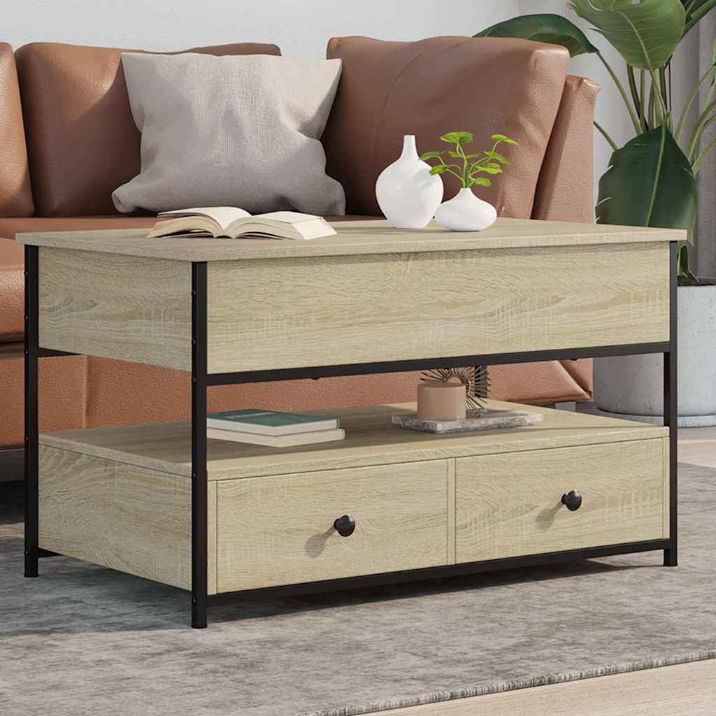 Table basse chêne sonoma 85x50x50 cm bois d'ingénierie et métal - XIOS
