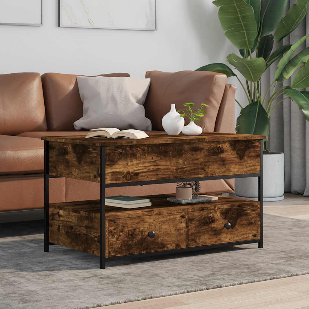 Table basse chêne fumé 85x50x50 cm bois d'ingénierie et métal - XIOS