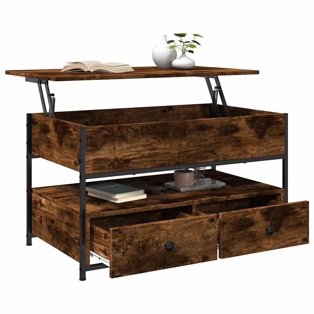 Table basse chêne fumé 85x50x50 cm bois d'ingénierie et métal - XIOS