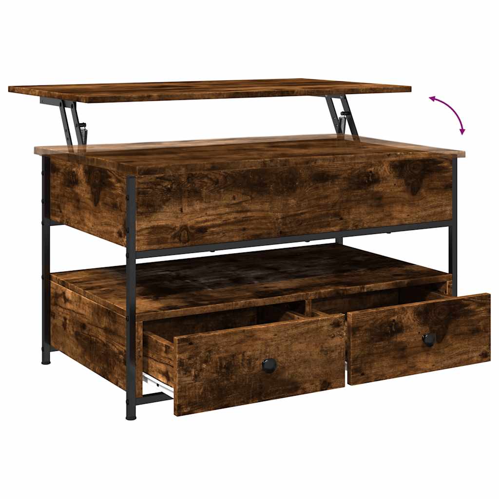 Table basse chêne fumé 85x50x50 cm bois d'ingénierie et métal - XIOS