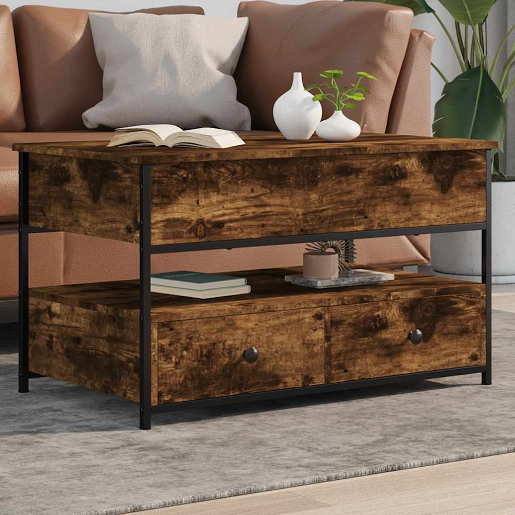 Table basse chêne fumé 85x50x50 cm bois d'ingénierie et métal - XIOS