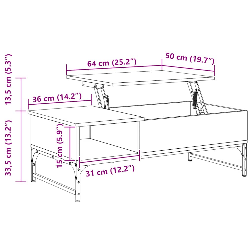 Table basse chêne sonoma 100x50x35cm bois d'ingénierie et métal - XIOS