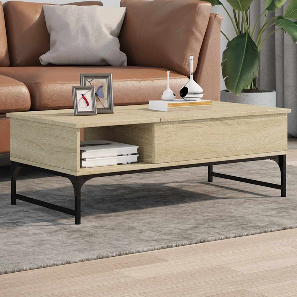 Table basse chêne sonoma 100x50x35cm bois d'ingénierie et métal - XIOS