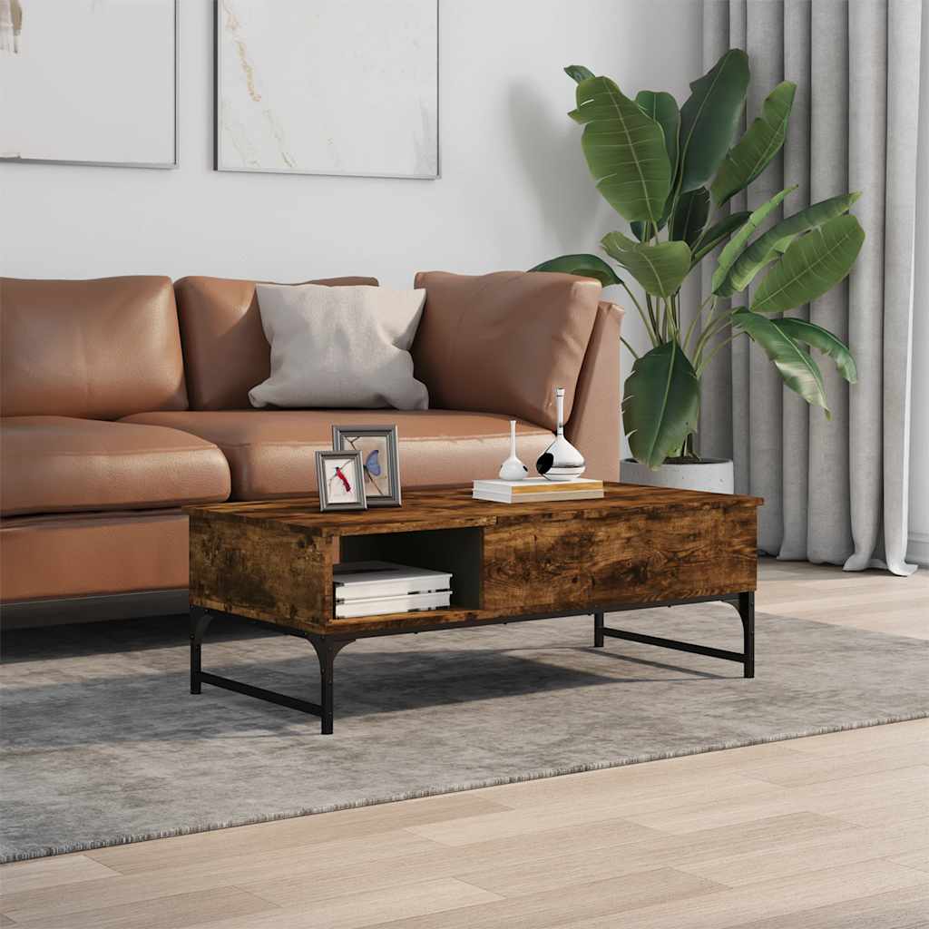 Table basse chêne fumé 100x50x35 cm bois d'ingénierie et métal - XIOS