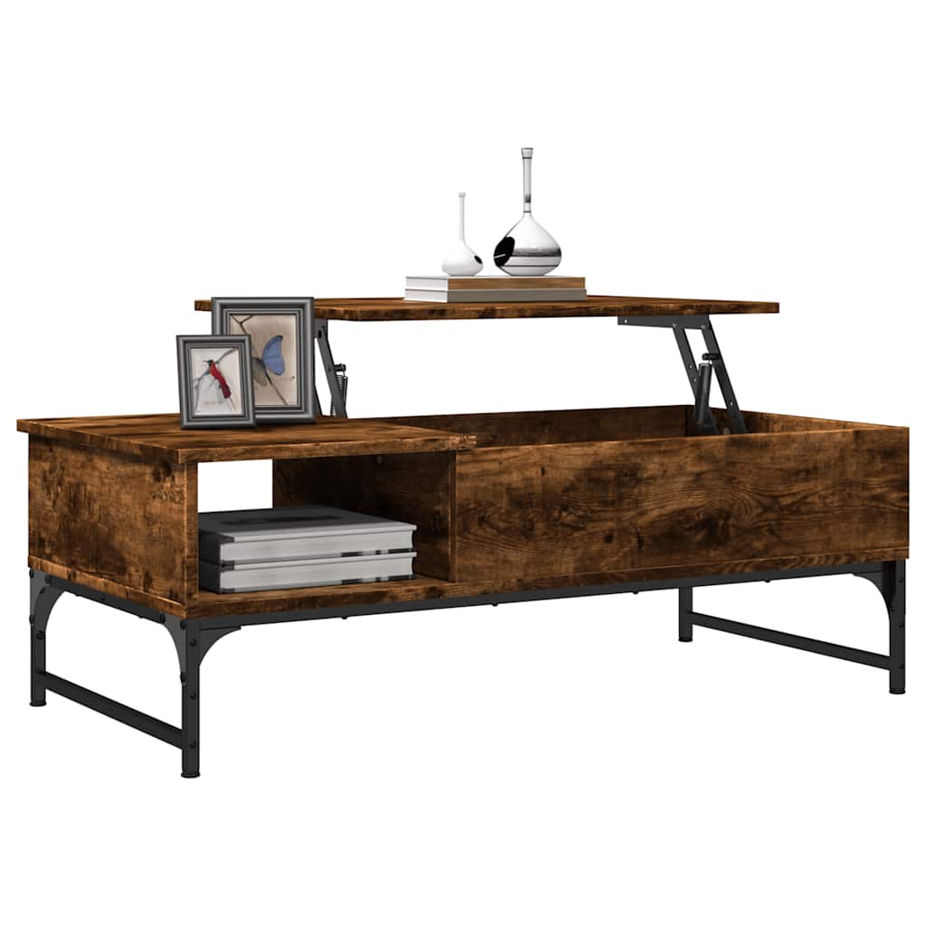 Table basse chêne fumé 100x50x35 cm bois d'ingénierie et métal - XIOS