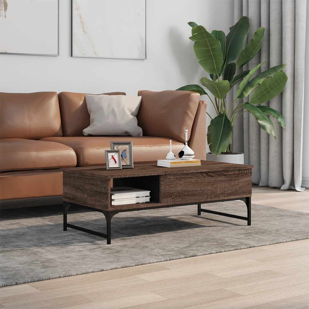Table basse chêne marron 100x50x35cm bois d'ingénierie et métal - XIOS
