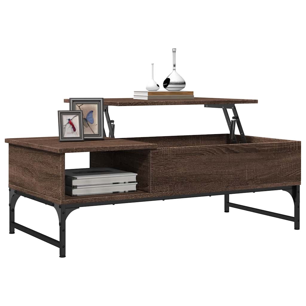 Table basse chêne marron 100x50x35cm bois d'ingénierie et métal - XIOS