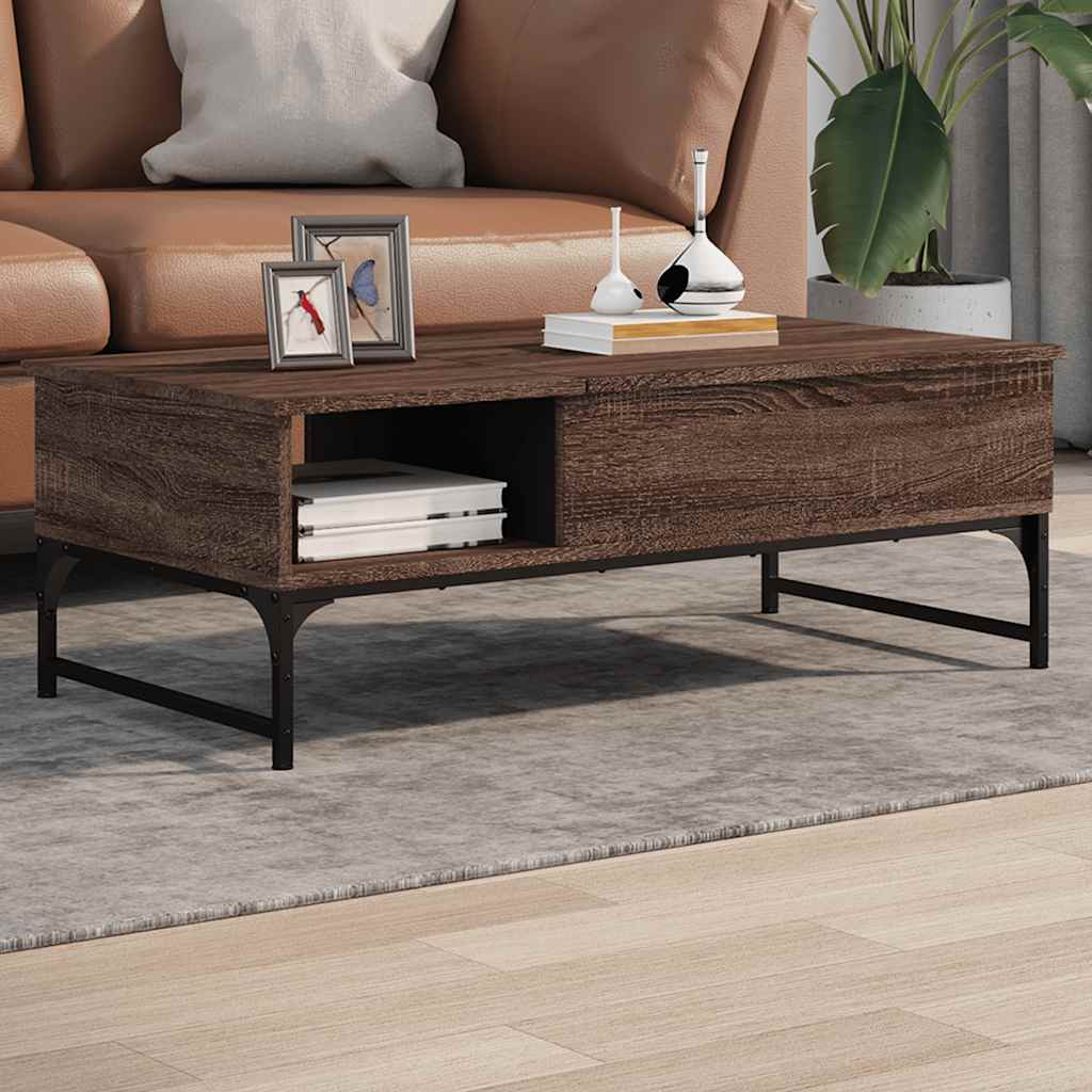 Table basse chêne marron 100x50x35cm bois d'ingénierie et métal - XIOS