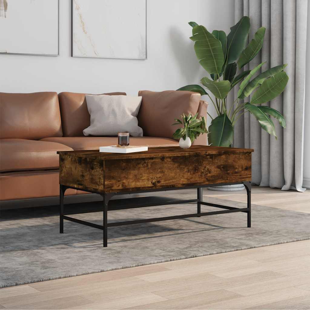 Table basse chêne fumé 100x50x45 cm bois d'ingénierie et métal - XIOS