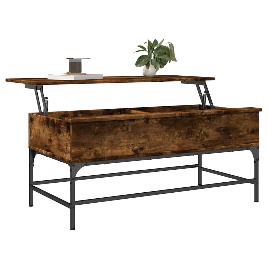 Table basse chêne fumé 100x50x45 cm bois d'ingénierie et métal - XIOS