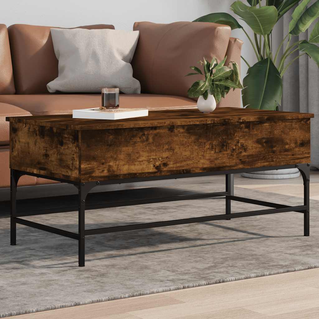 Table basse chêne fumé 100x50x45 cm bois d'ingénierie et métal - XIOS