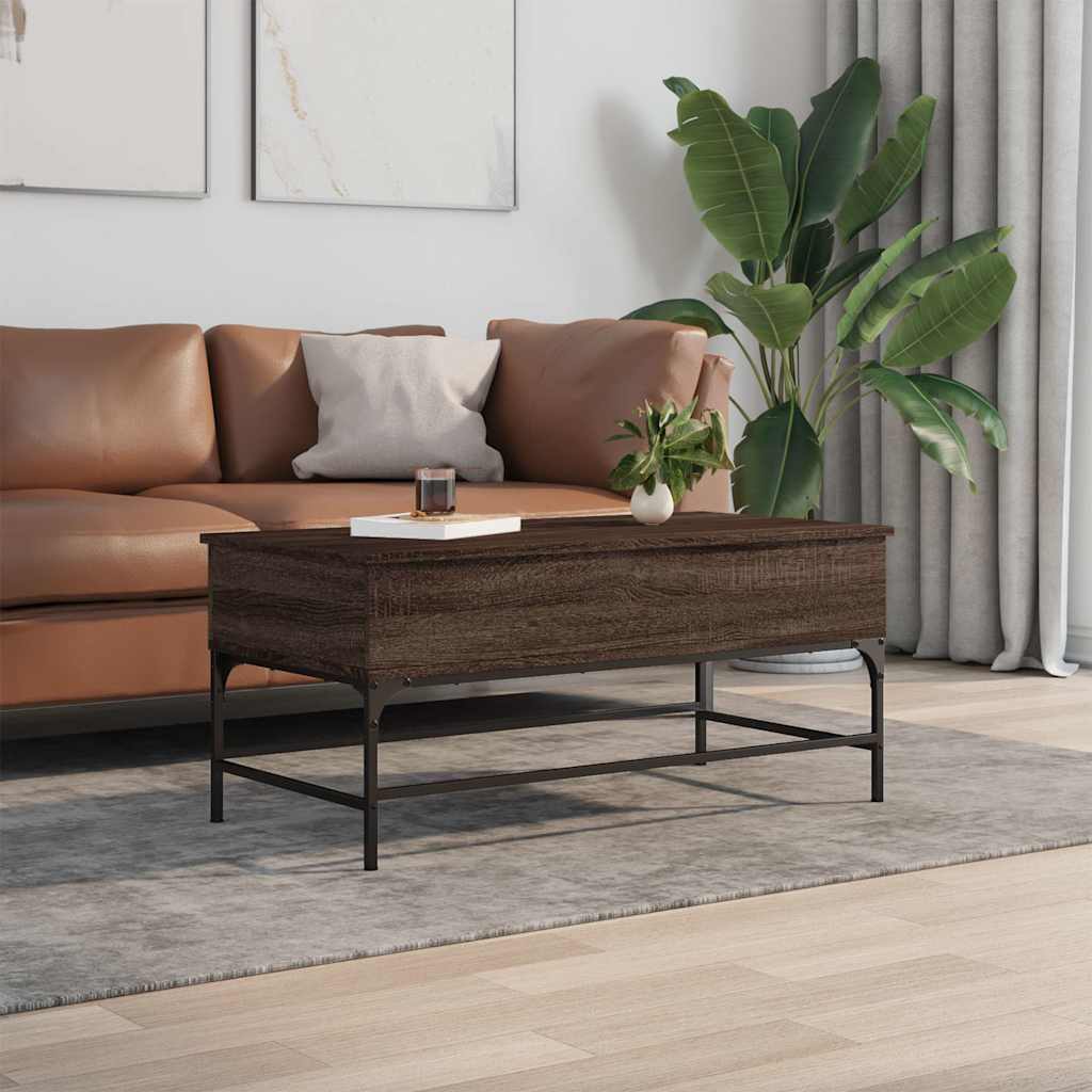 Table basse chêne marron 100x50x45cm bois d'ingénierie et métal - XIOS