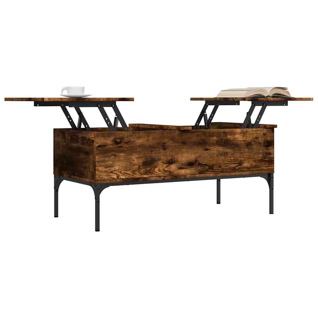 Table basse chêne fumé 100x50x45 cm bois d'ingénierie et métal - XIOS