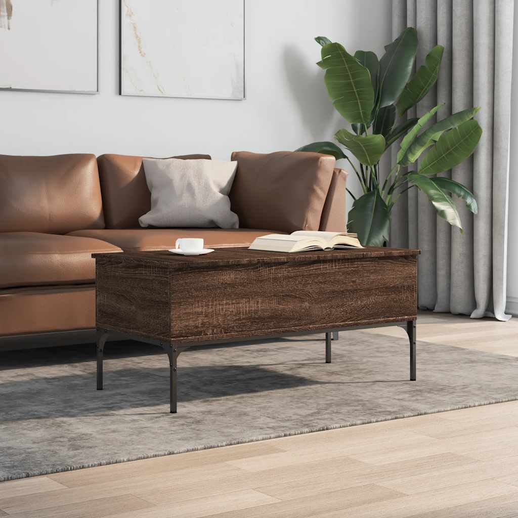 Table basse chêne marron 100x50x45cm bois d'ingénierie et métal - XIOS