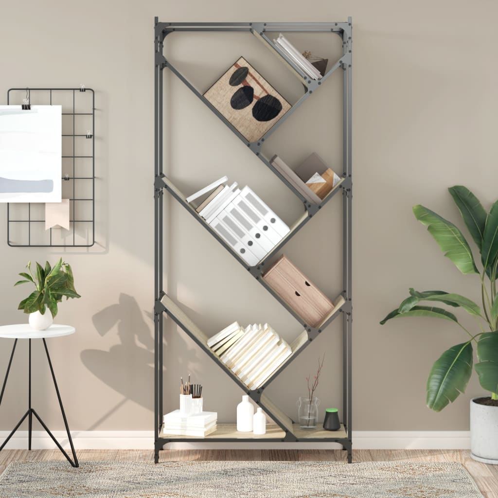 Bibliothèque chêne sonoma 79x30x180 cm bois ingénierie et métal - XIOS