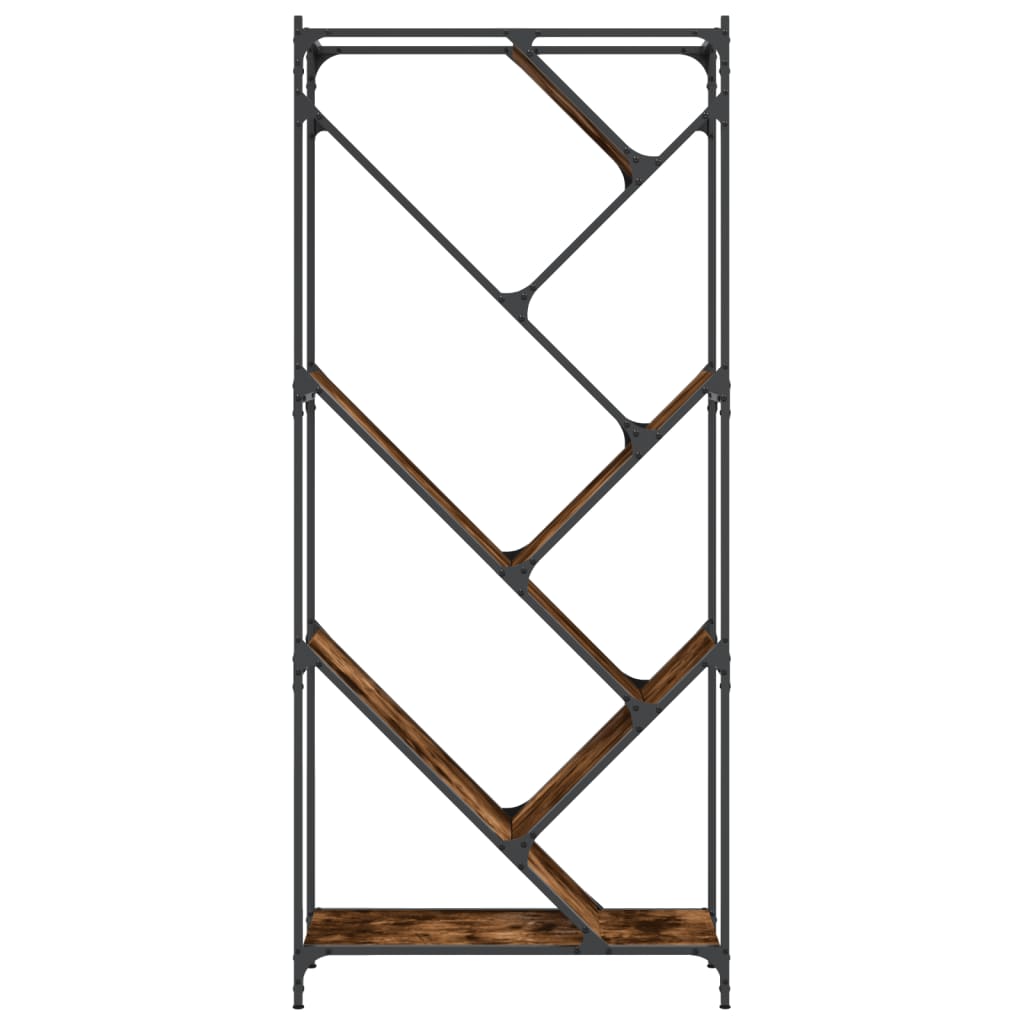 Bibliothèque chêne fumé 79x30x180 cm bois d'ingénierie et métal - XIOS