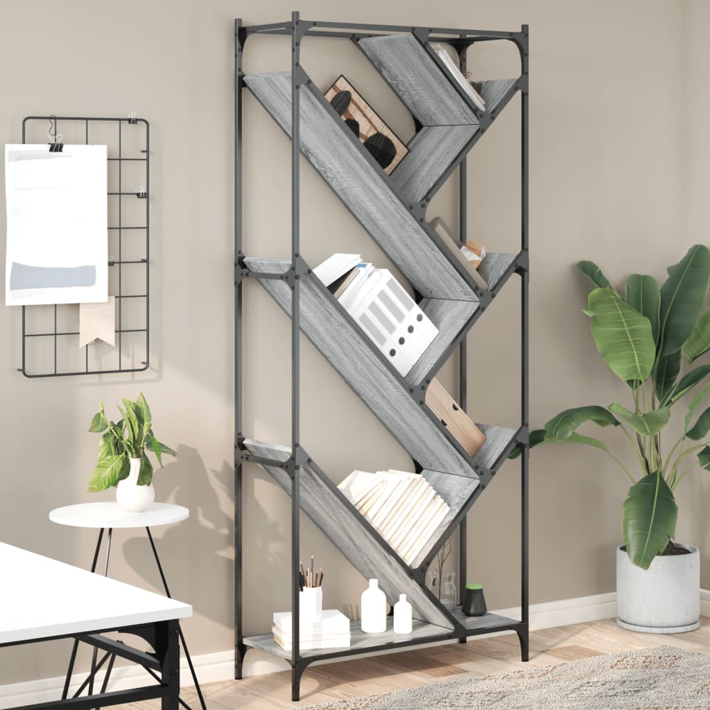 Bibliothèque sonoma gris 79x30x180 cm bois ingénierie et métal - XIOS