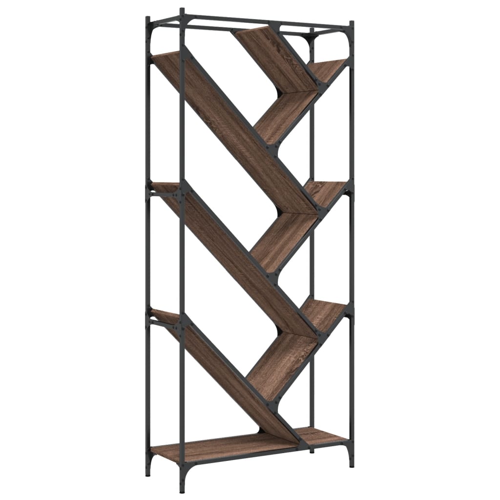 Bibliothèque chêne marron 79x30x180 cm bois ingénierie et métal - XIOS