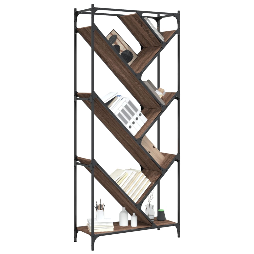 Bibliothèque chêne marron 79x30x180 cm bois ingénierie et métal - XIOS