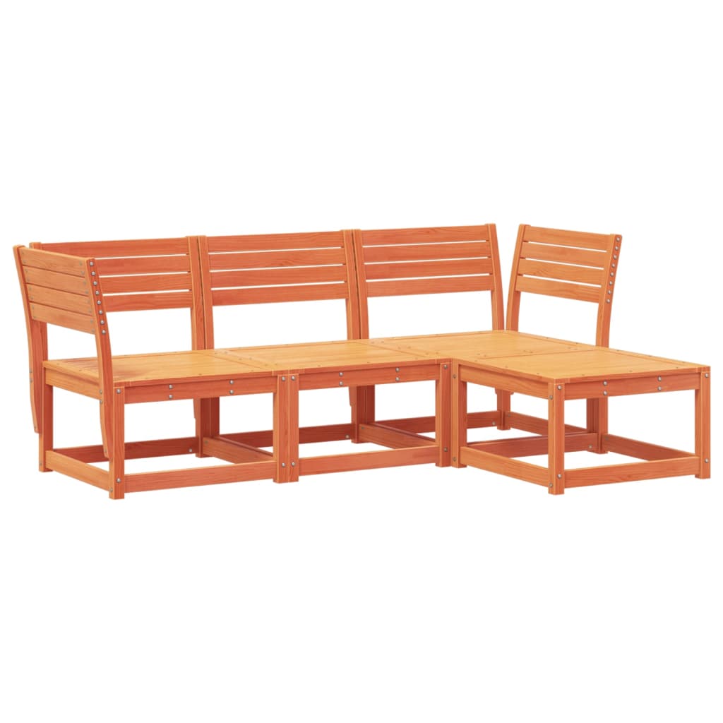 Salon de jardin 4 pcs cire marron bois de pin massif