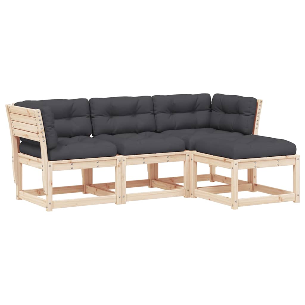 Salon de jardin 4 pcs avec coussins Bois de pin massif