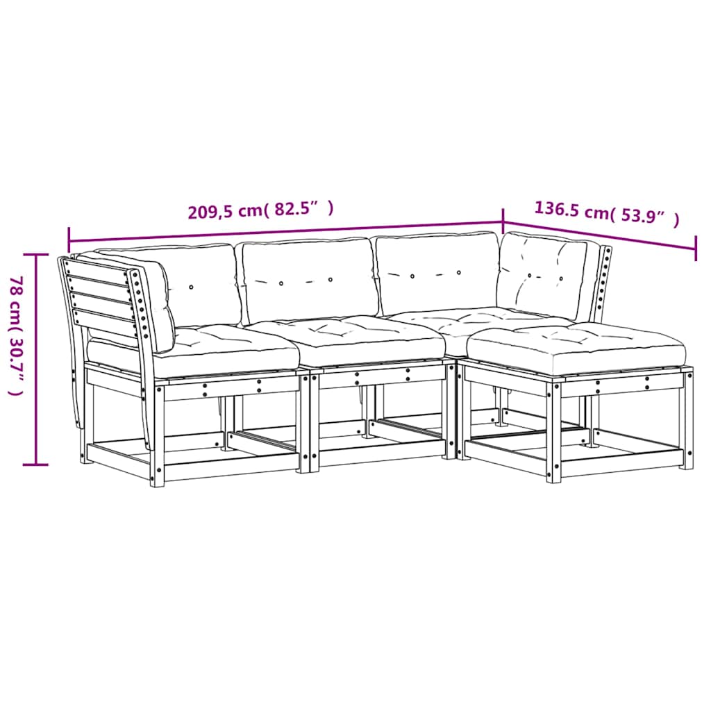 Salon de jardin 4 pcs avec coussins Bois de pin massif