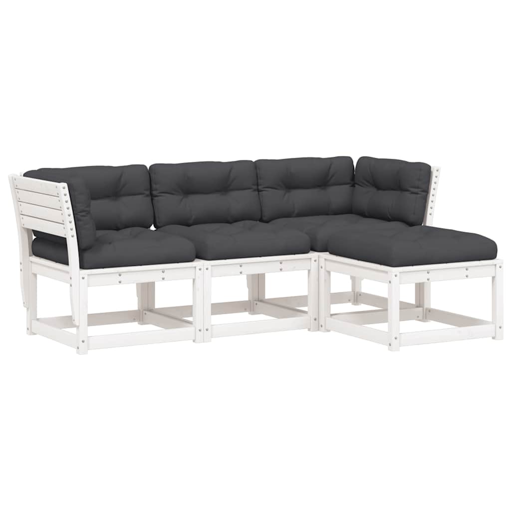 Salon de jardin 4 pcs avec coussins blanc bois de pin massif