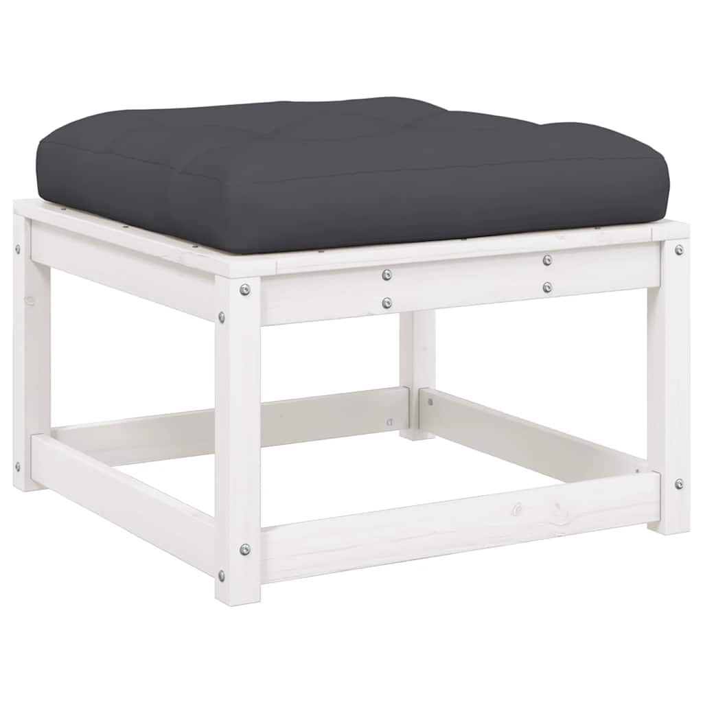 Salon de jardin 4 pcs avec coussins blanc bois de pin massif