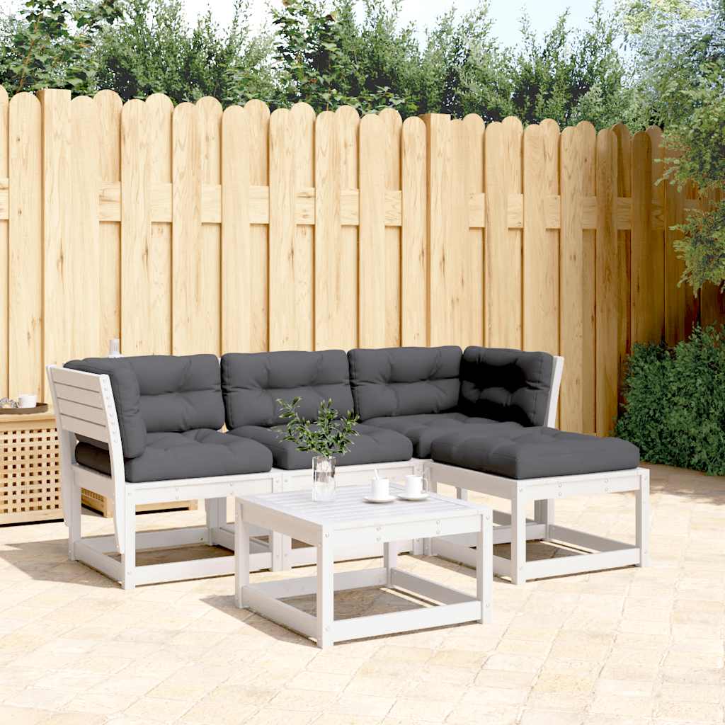 Salon de jardin 4 pcs avec coussins blanc bois de pin massif