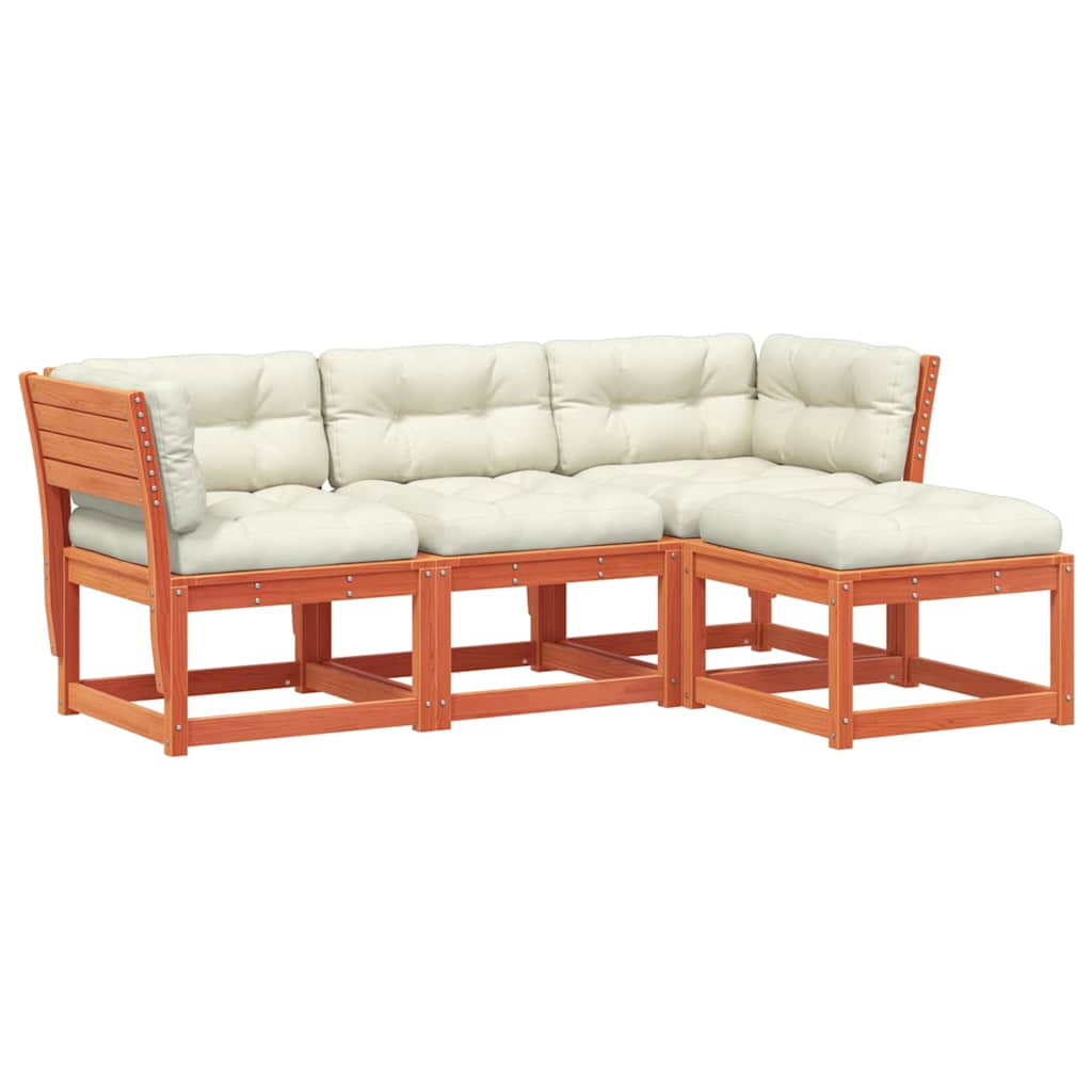 Salon de jardin 4 pcs avec coussins cire marron bois pin massif