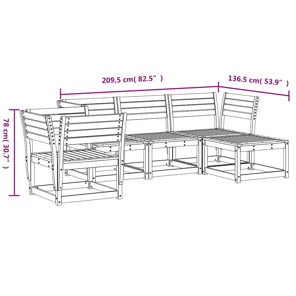 Salon de jardin 5 pcs blanc bois massif de pin
