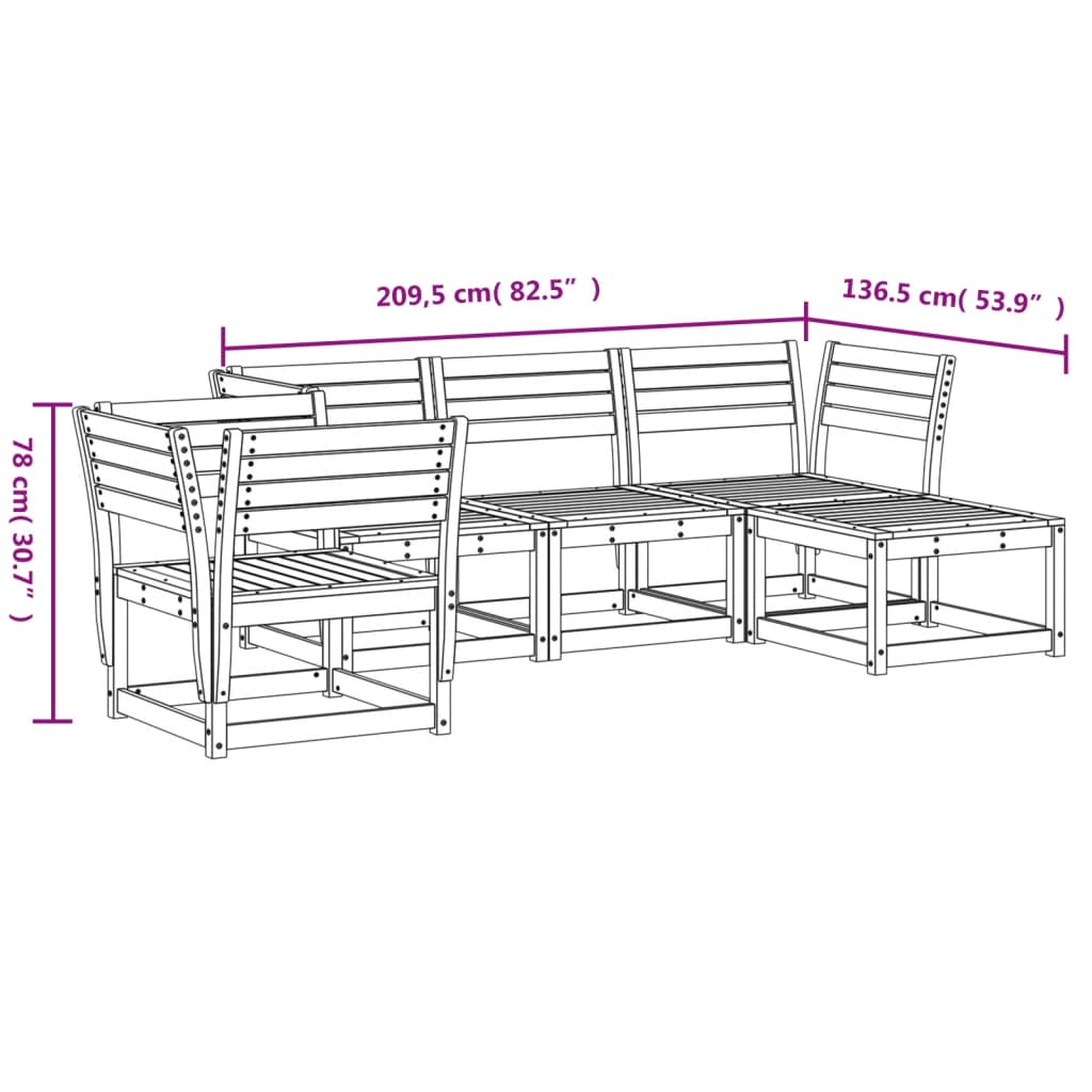 Salon de jardin 5 pcs cire marron bois de pin massif