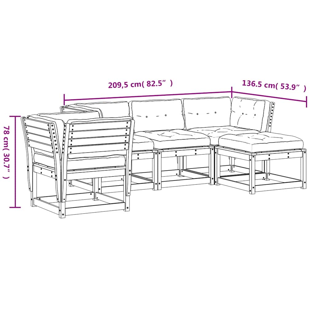Salon de jardin 5 pcs avec coussins blanc bois massif de pin