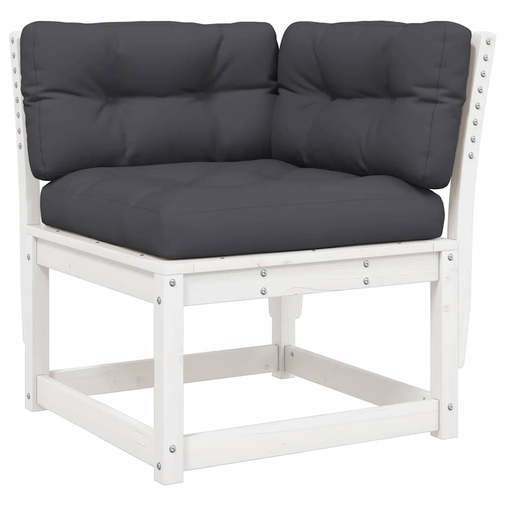 Salon de jardin 7 pcs avec coussins blanc bois de pin massif