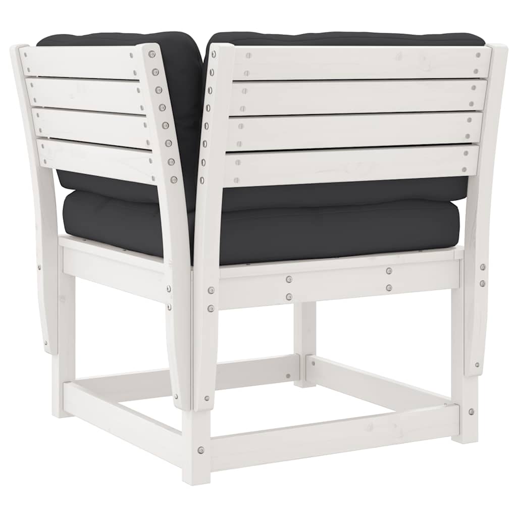 Salon de jardin 7 pcs avec coussins blanc bois de pin massif