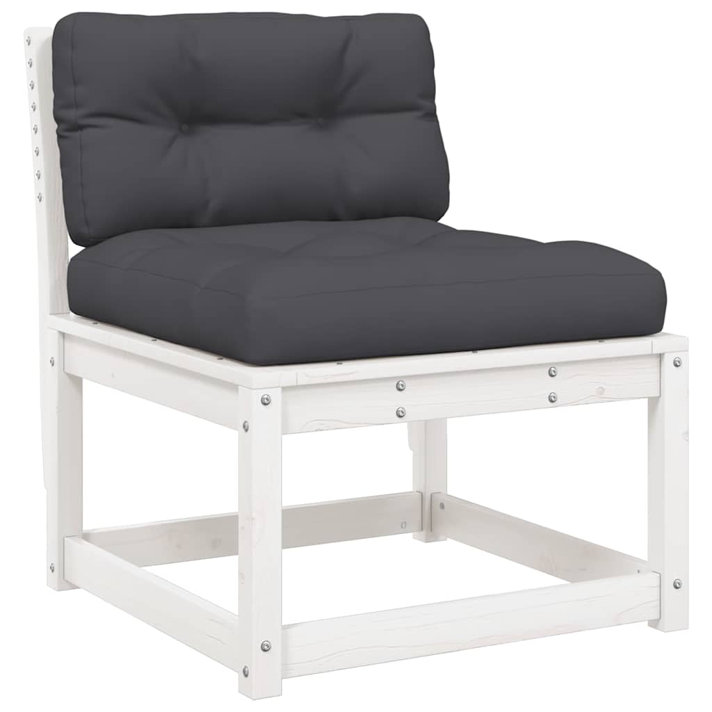 Salon de jardin 7 pcs avec coussins blanc bois de pin massif