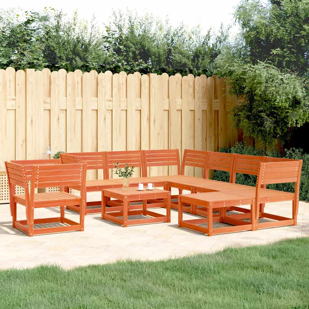Salon de jardin 8 pcs cire marron bois de pin massif