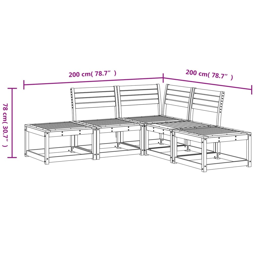 Salon de jardin 5 pcs cire marron bois de pin massif