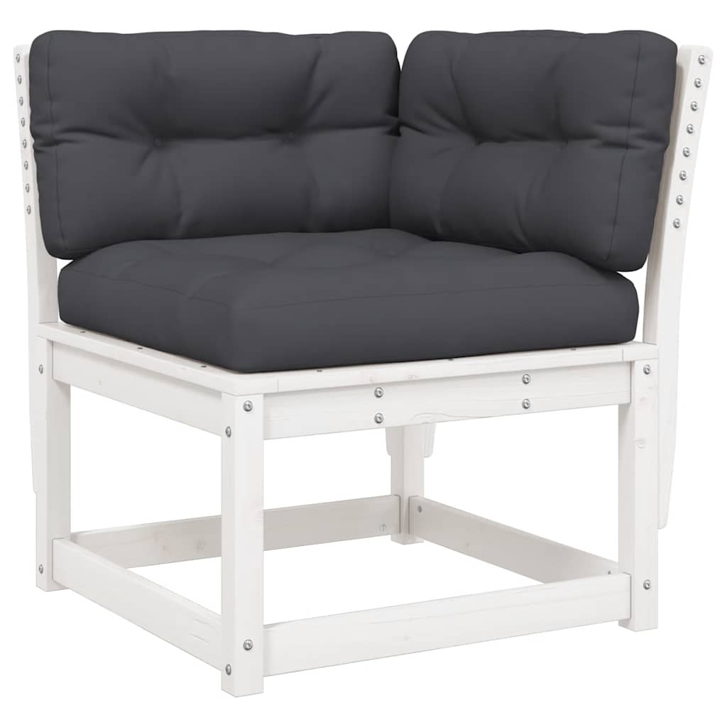 Salon de jardin 5 pcs avec coussins blanc bois massif de pin