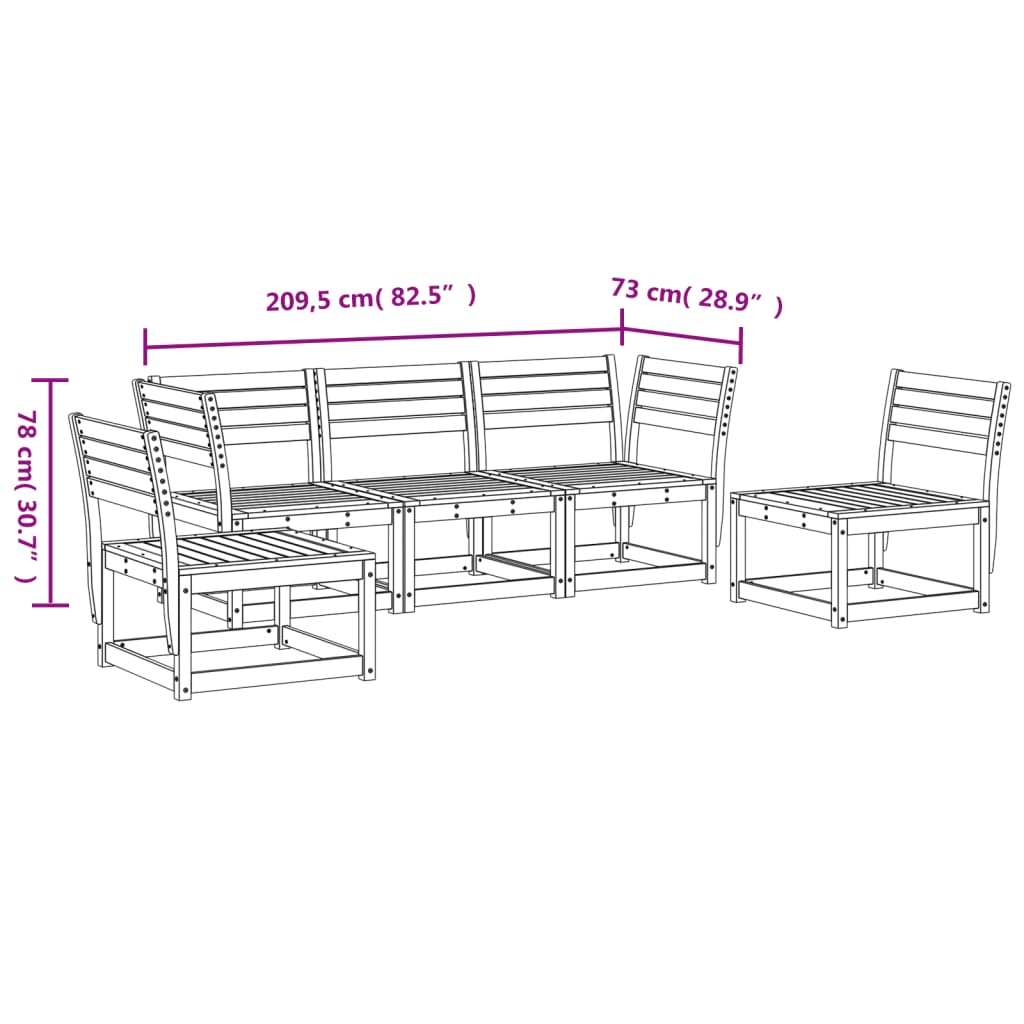 Salon de jardin 5 pcs blanc bois massif de pin