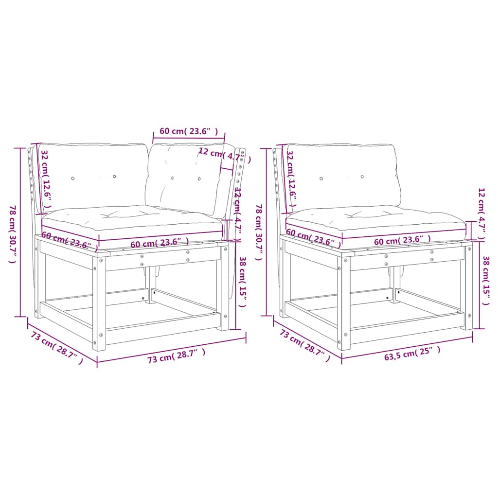 Salon de jardin 5 pcs avec coussins bois de pin massif