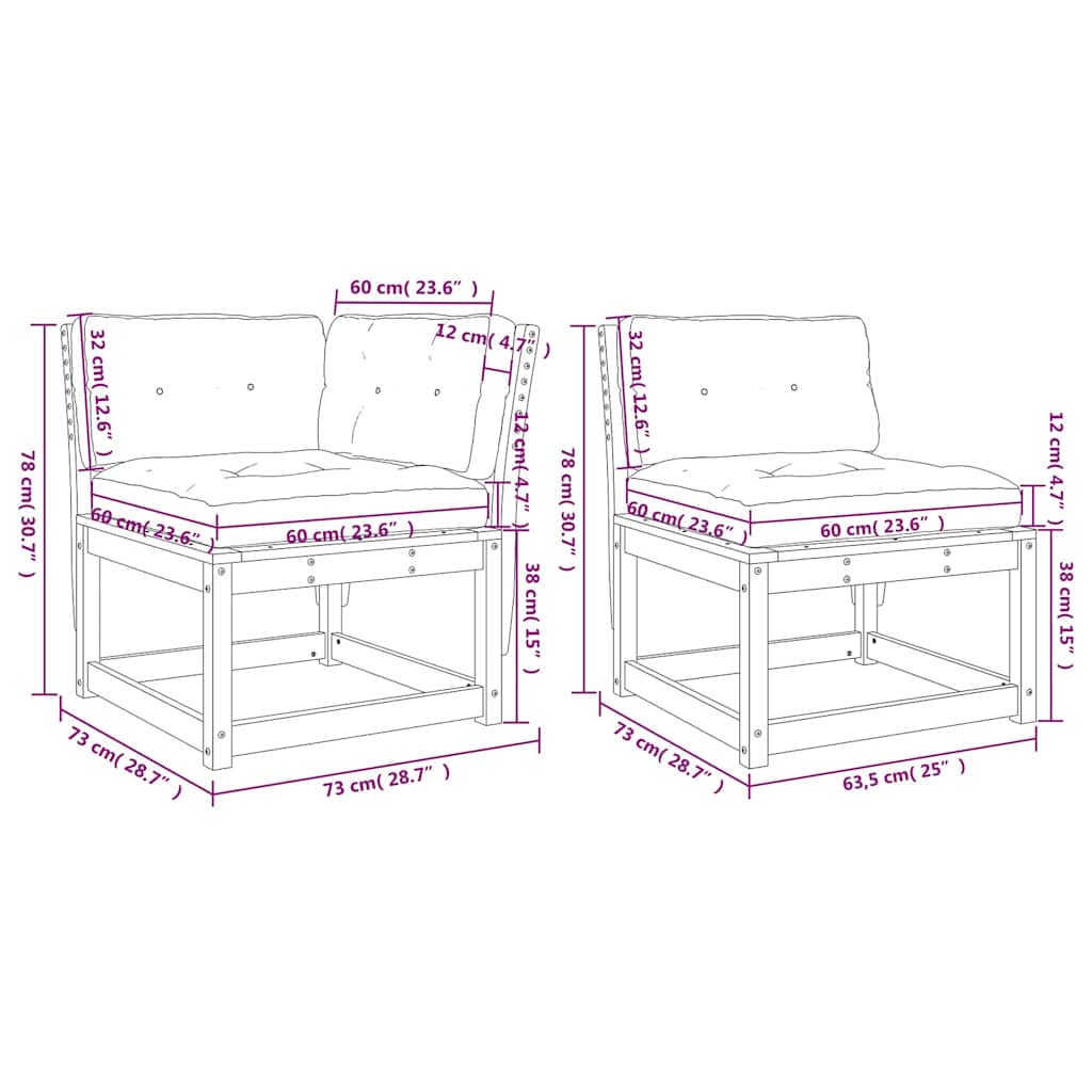 Salon de jardin 5 pcs avec coussins blanc bois massif de pin